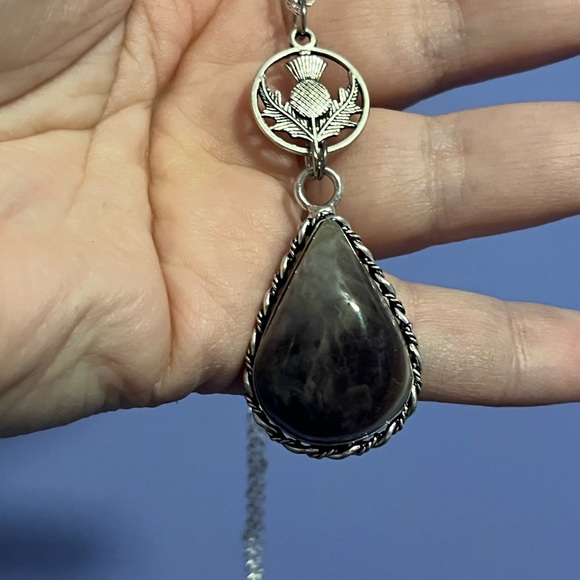 Scottish Thistle amethyst pendant, Green Witch necklace, Celtic thistle - Picture 5 of 13